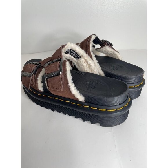 Doc Dr. Martens Myles Suede Sherpa Lined Buckle Slide Brown Sandals 39 US 8 NWT - Picture 5 of 7
